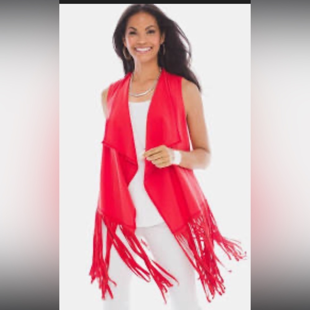 CHICOS ZENERGY NWT 1 Annato Orange Natasha Fringe Vest